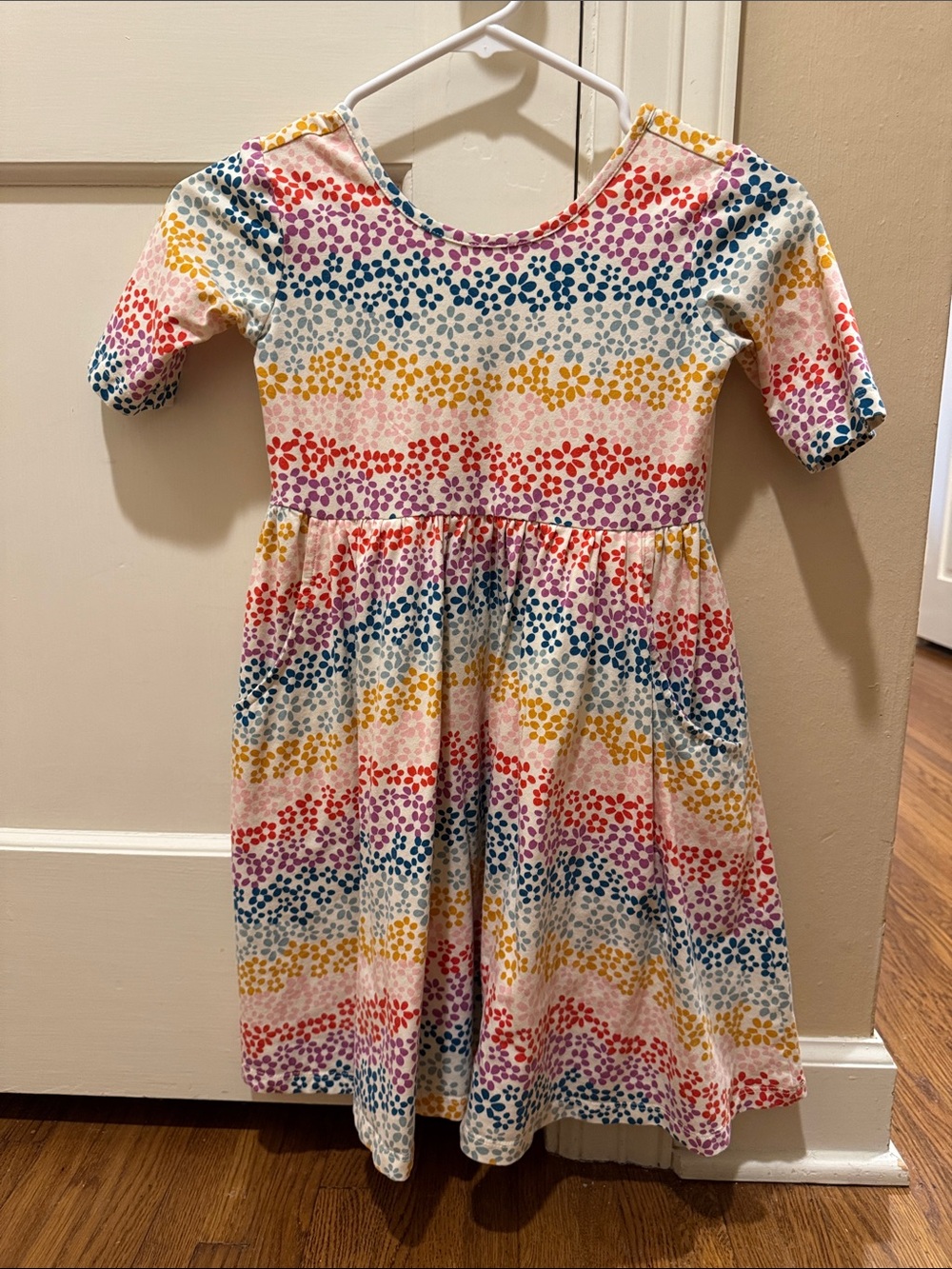 Girls White Multi-Color Floral Stripe Dress